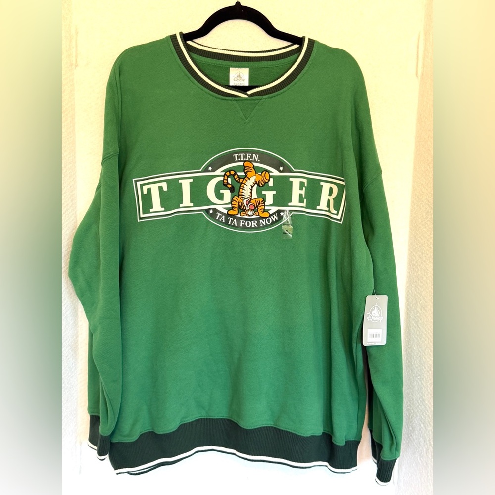 NWT Disney Store 2025 TIGGER Green Embroidered Pullover Sweatshirt Large Unisex